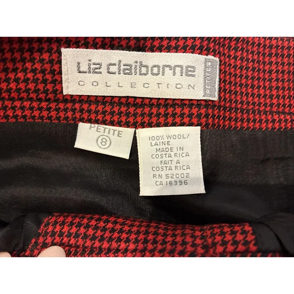 VTG‎ 90s Liz Claiborne Academia Wool Houndstooth Pencil Skirt Sz 8P Red Preppy
